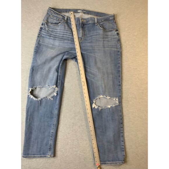 Old Navy Womens Siz 16 Mid Rise Jeans Busted Knee Boyfriend Blue Denim - Picture 5 of 7